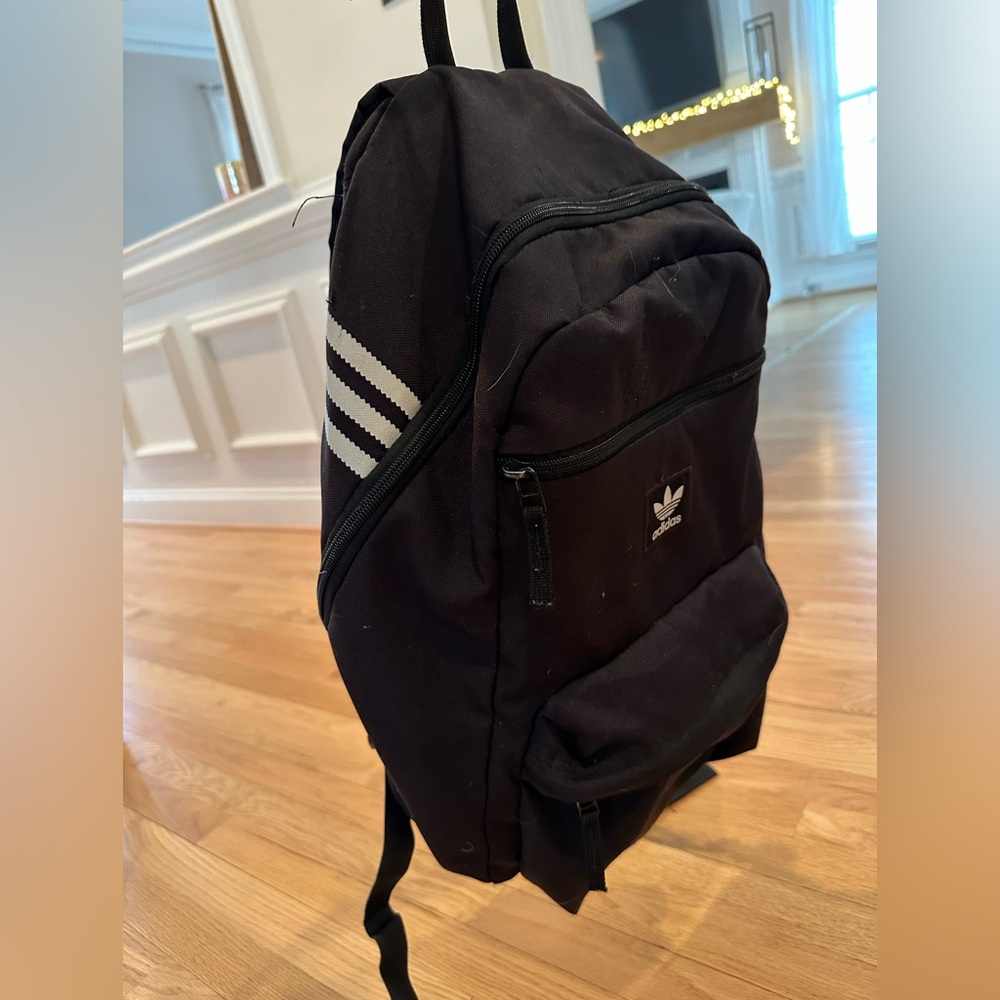 Adidas Black Backpack with White Stripes